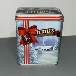 Nestle Turtles Decorative Holiday Winter Scene Storage Canister Gift Tin